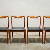 Series of 4 vintage Scandinavian chairs in teak and skaï