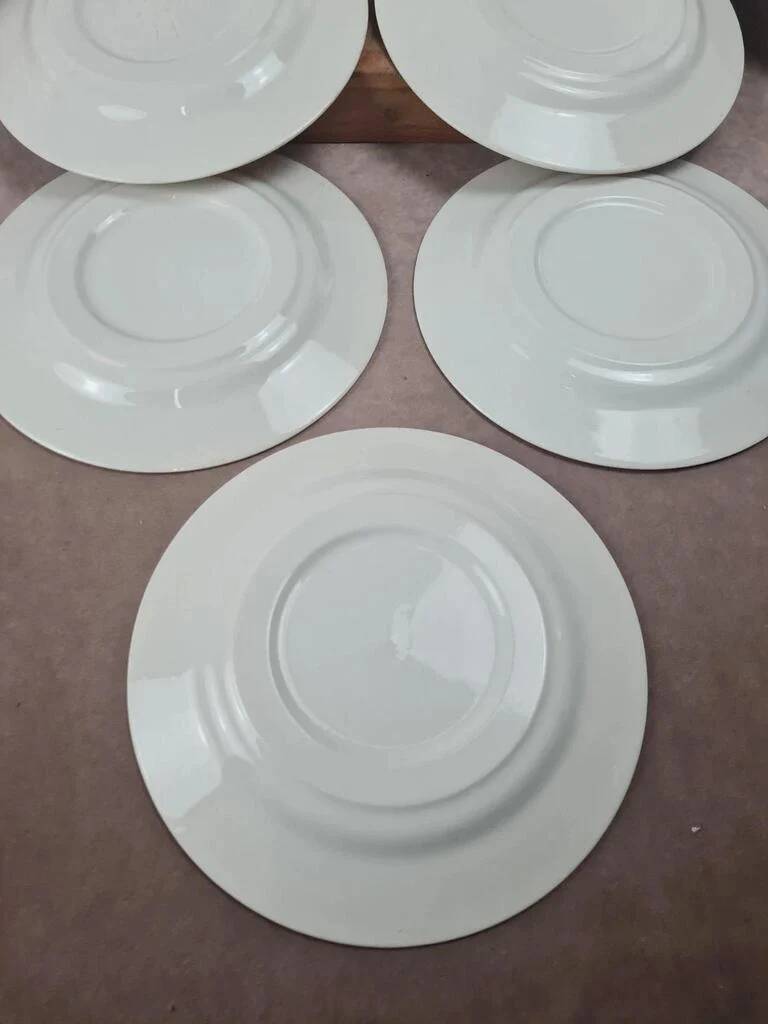 Assiettes Gien modernistes à pois dorés – lot de 9
