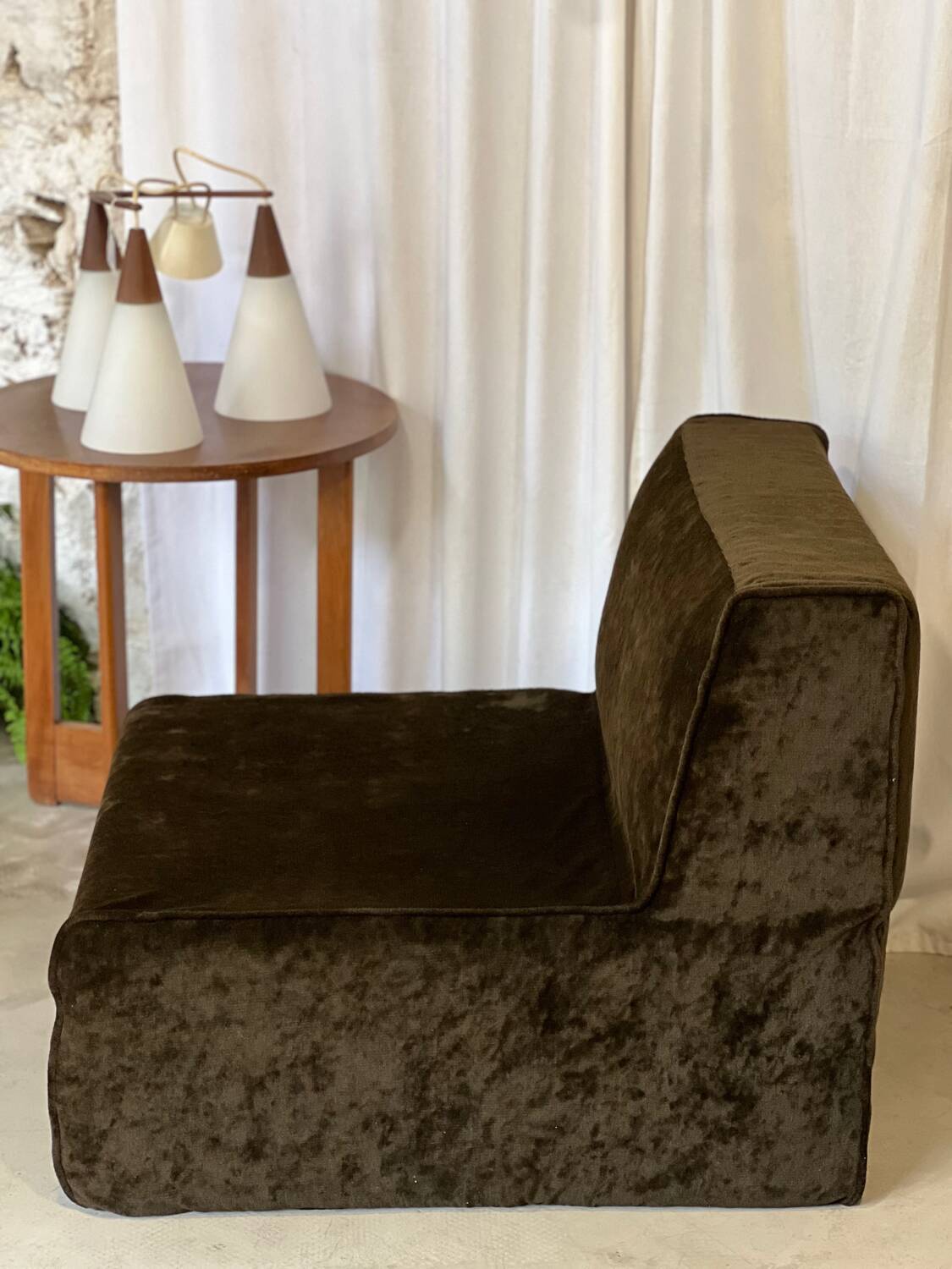 Chocolate fabric armchair