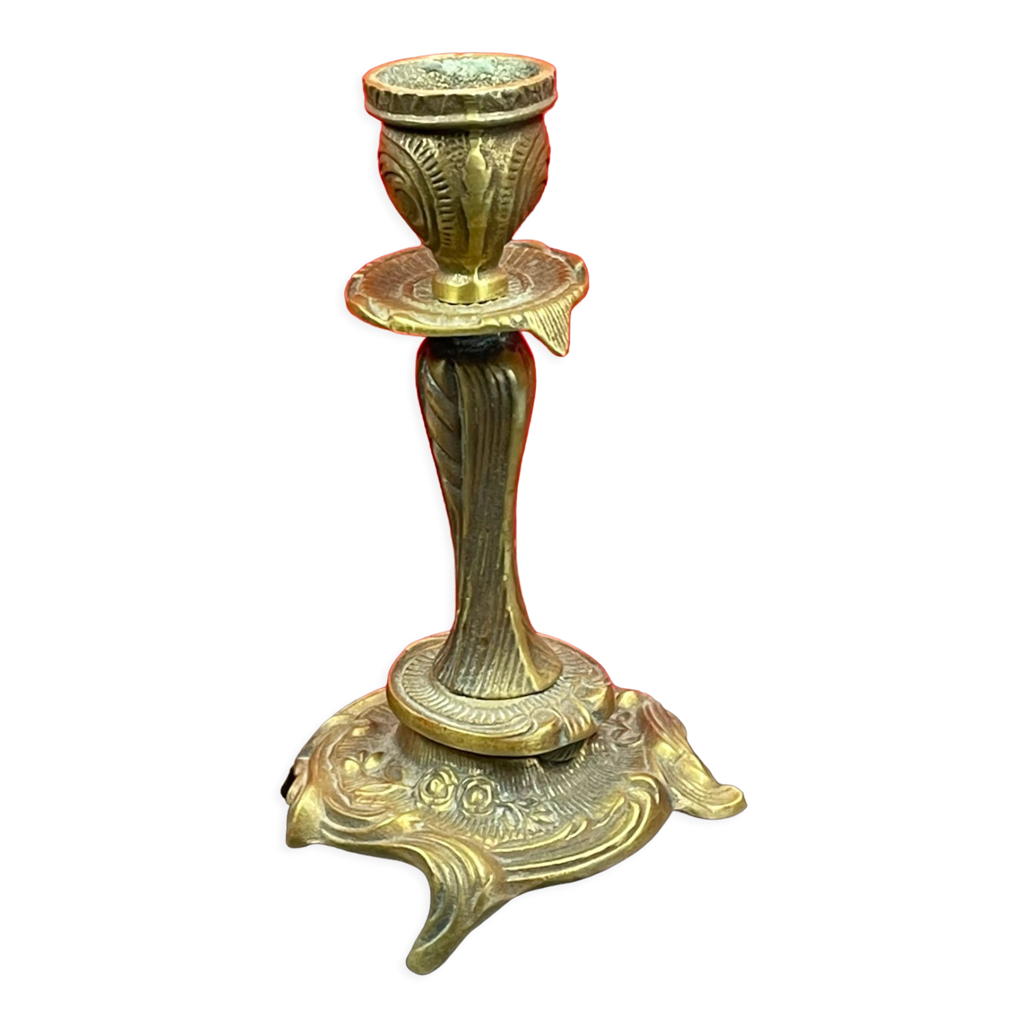 Antique candle holder flowers and leaves bronze art nouveau antique