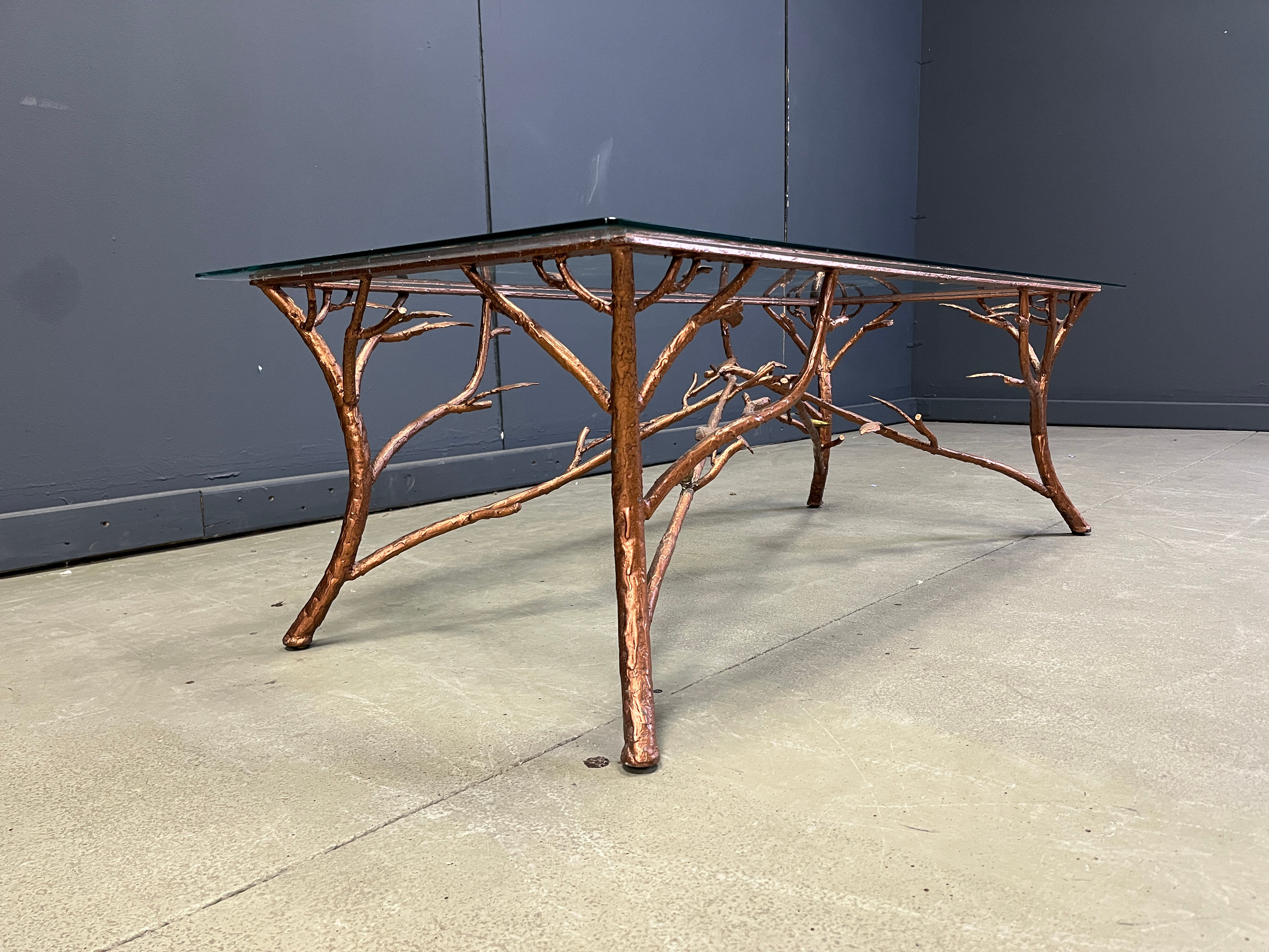 Vintage hand crafted wrought iron tree branches cocktail table, 1970s