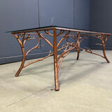 Vintage hand crafted wrought iron tree branches cocktail table, 1970s
