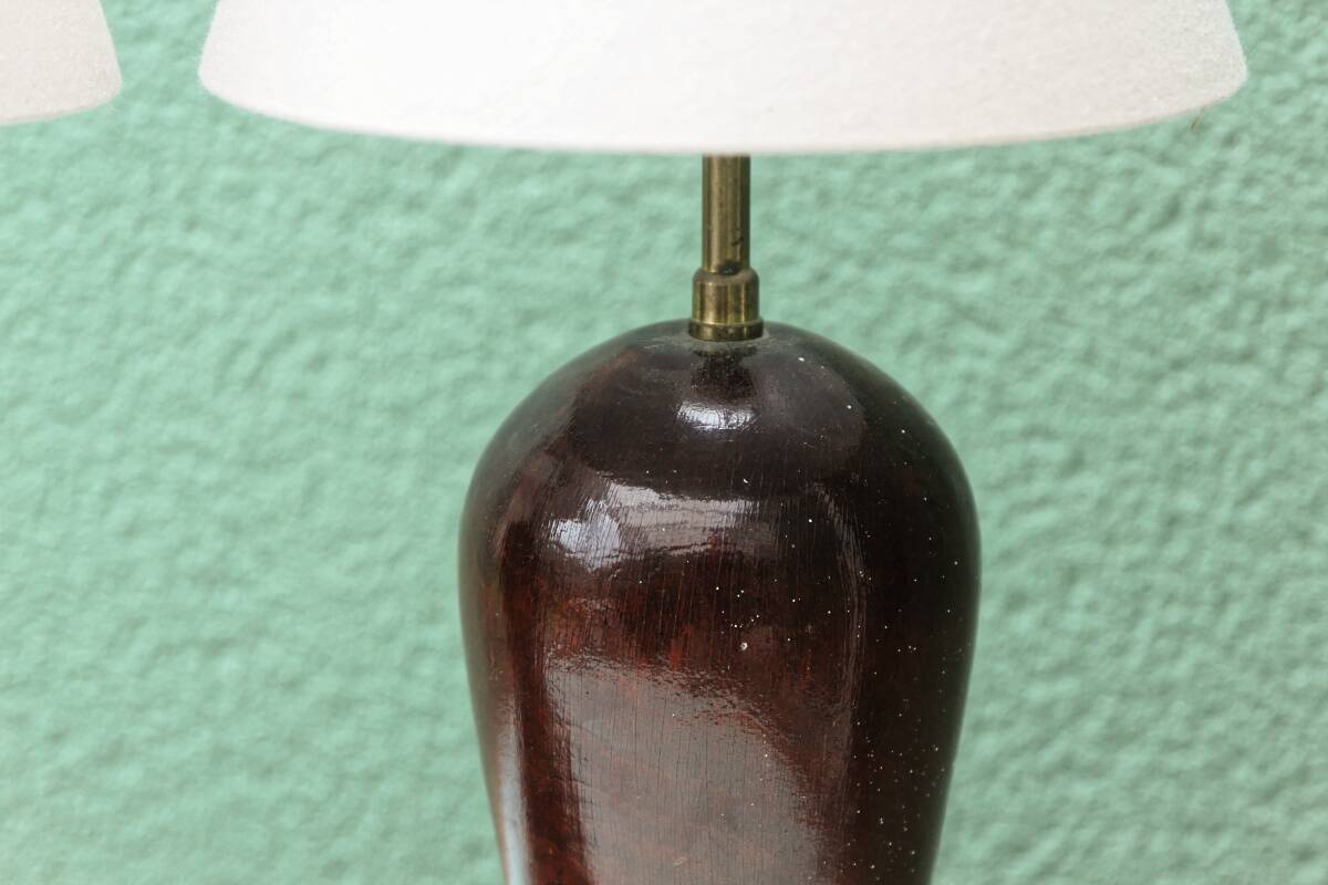 Pair of turned wooden bedside lamps