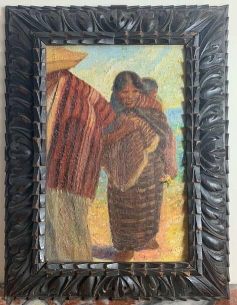 Sublime Oil on canvas "Portrait of a young South American woman and her child"