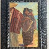 Sublime Oil on canvas "Portrait of a young South American woman and her child"