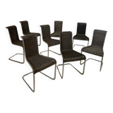 Lot de 8 chaises tubulaire design Tecta style bauhaus métal et cannage gris vintage année 80