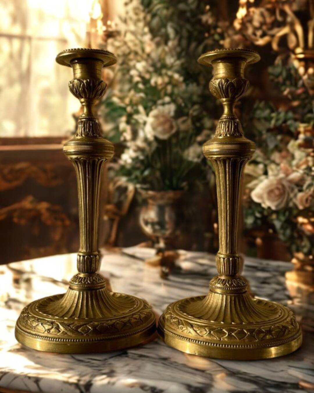 Pair of bronze candlesticks, Louis XVI style, late 19th – early 20th century