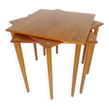 Vintage Teak & Brass Stacking Nest Of Tables Coffee Table By Georg Petersens  Denmark