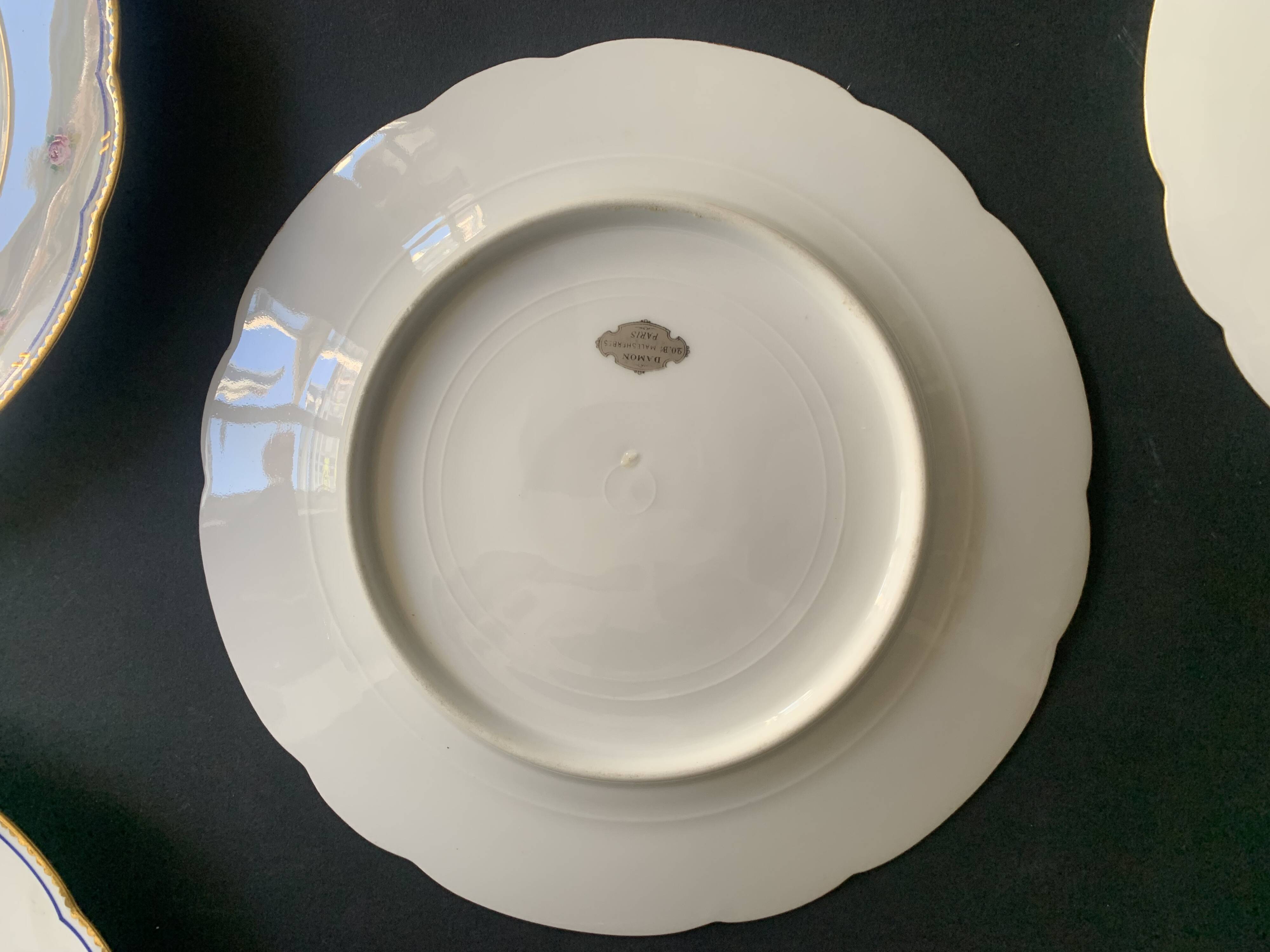 6 Paris porcelain plates, "A la Reine" model, 1890, Damon