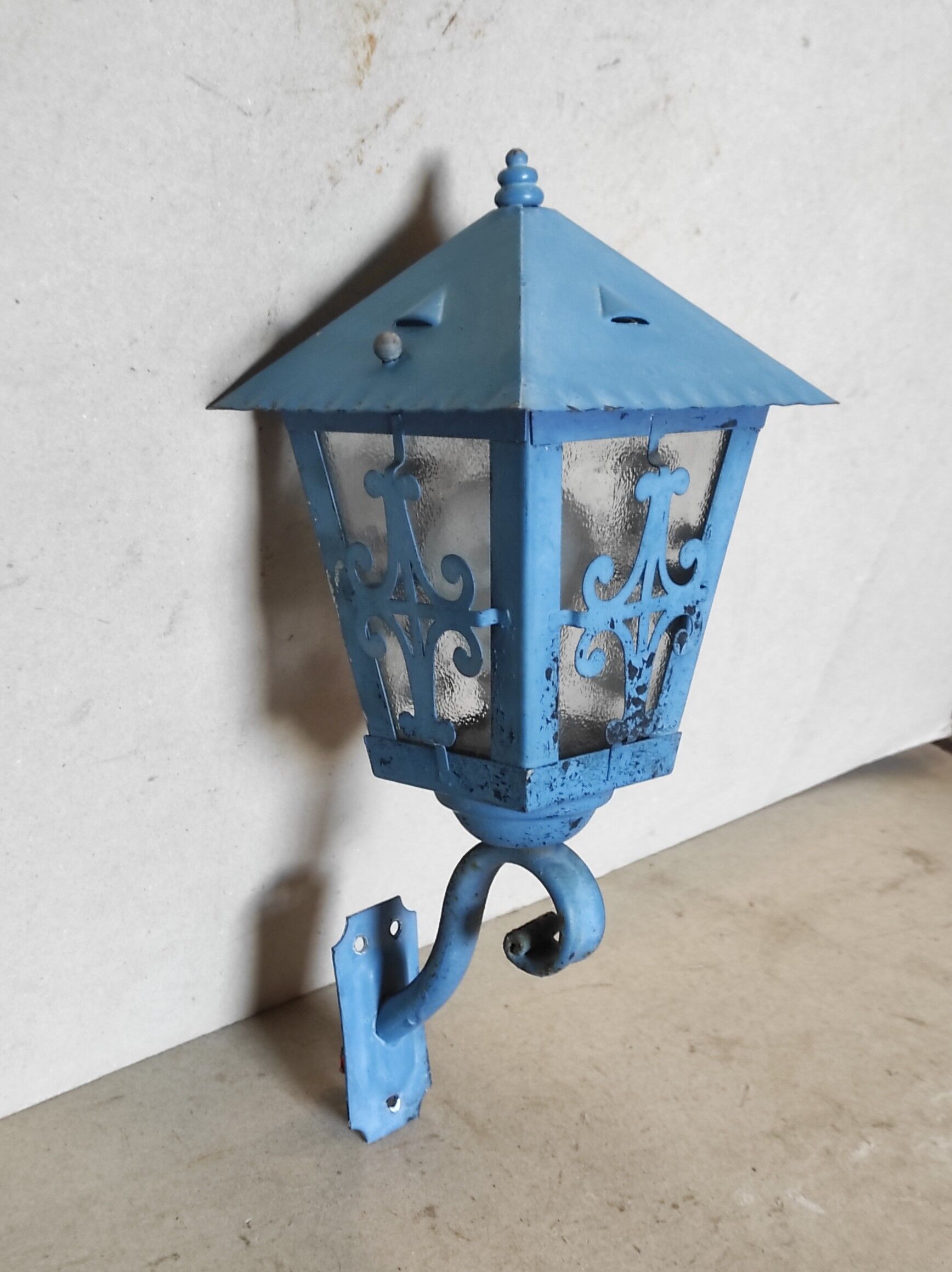 Old wall lamp vintage lantern hall and outdoor patina blue pastel