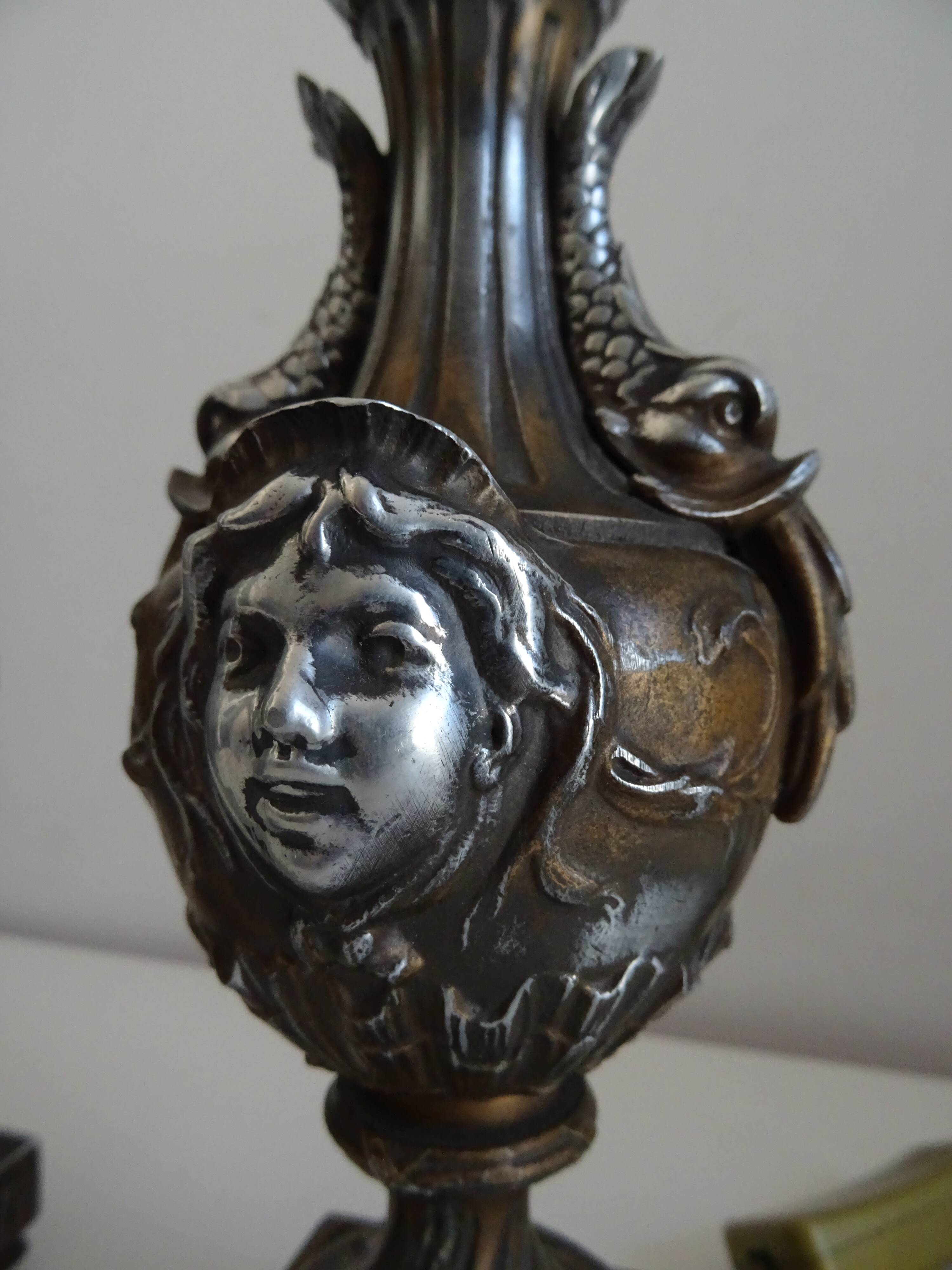 Pair of Louis XVI style lion and cherub decoration lamps