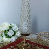 Table lamp with gilded bronze base and diamond-point tube lampshade