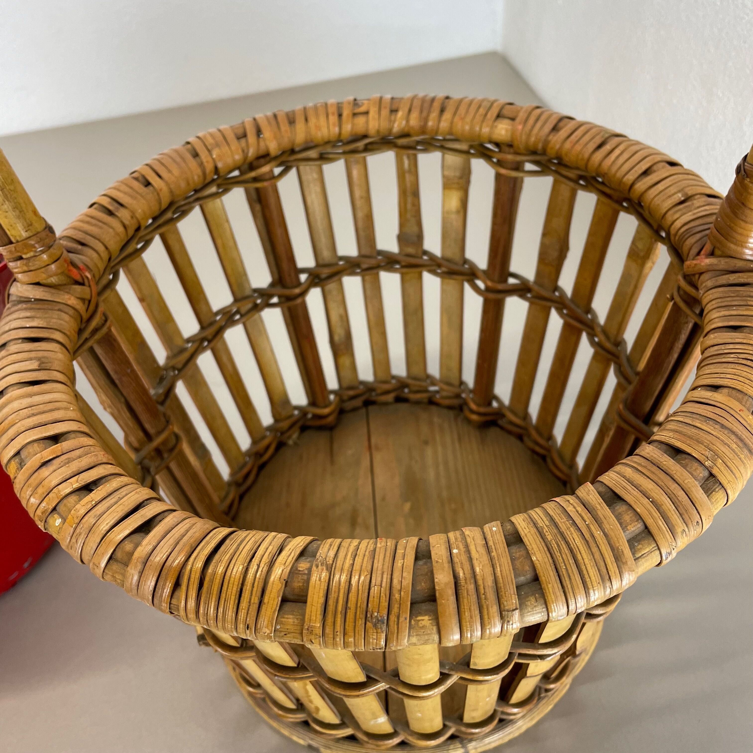 Minimalistic Bamboo Metal Planter Plant Stand Matégot Style, France, 1960s