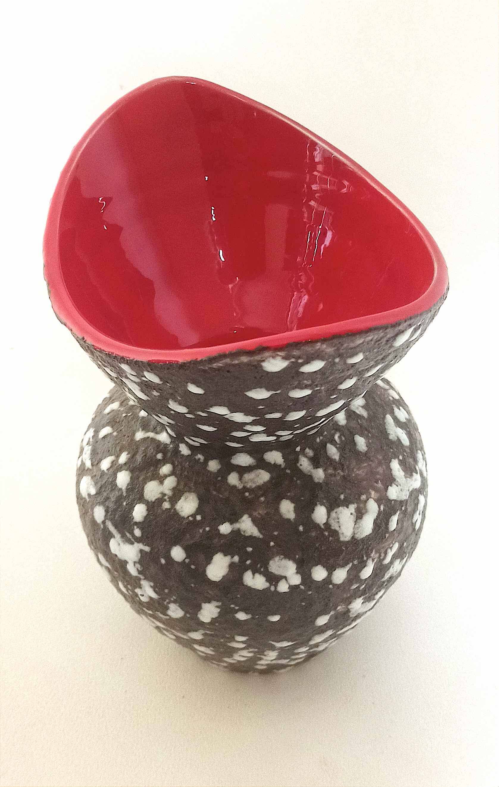 Vallauris Fat Lava Vase Red black 1950s Height 27 cm