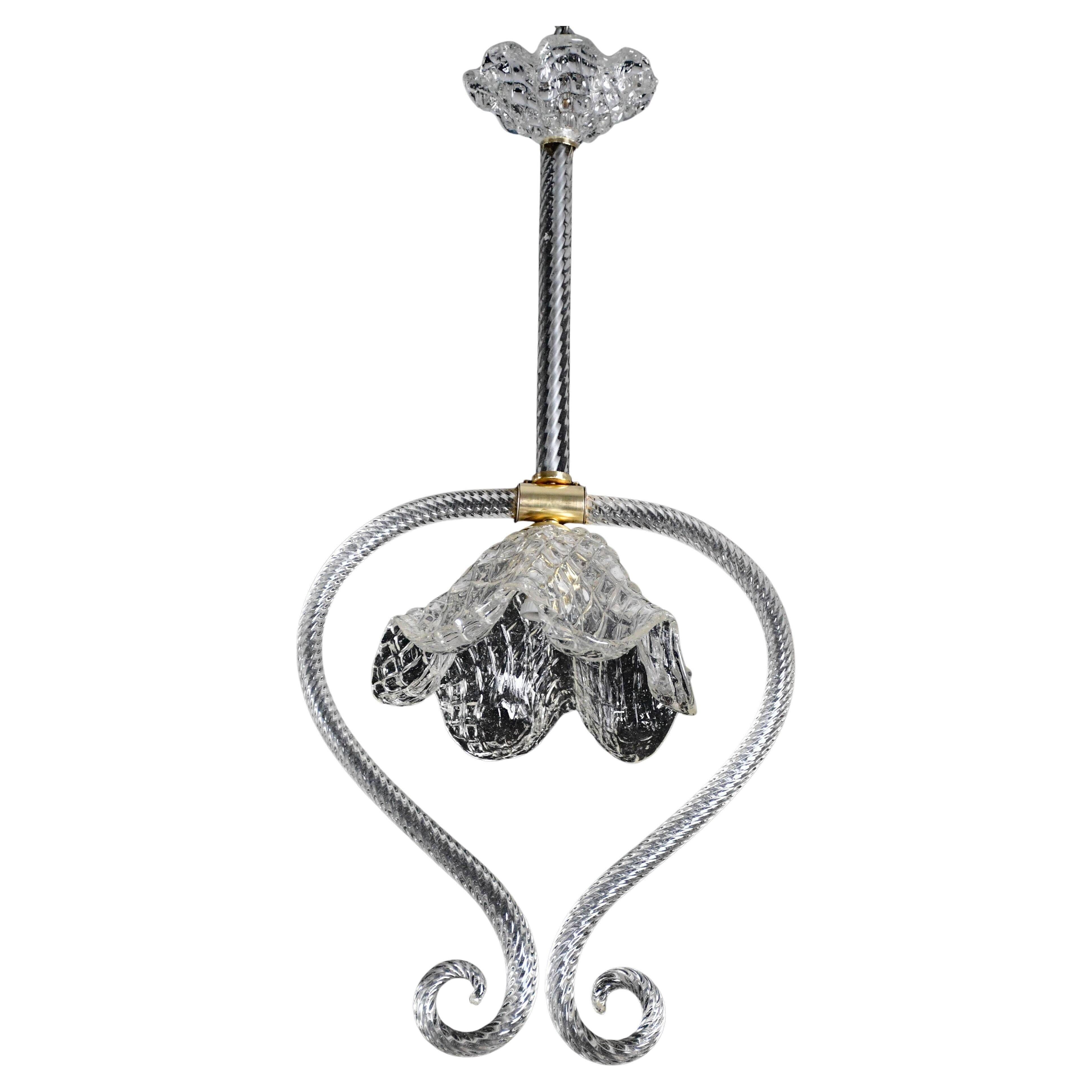 Charming Art Deco Barovier & Toso pendant light chandelier Murano glass, 1950s