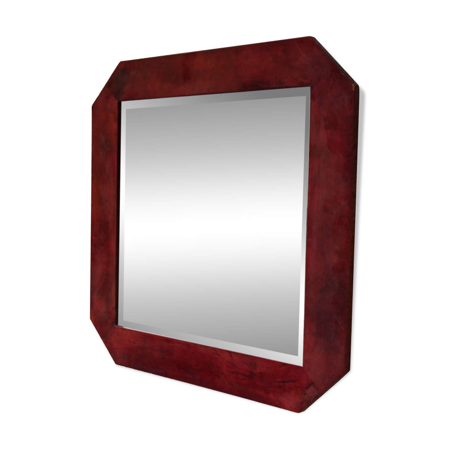 Miroir mural Aldo Tura en cuir de chèvre laqué rouge