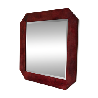 Aldo Tura wall mirror in red lacquered goat leather.