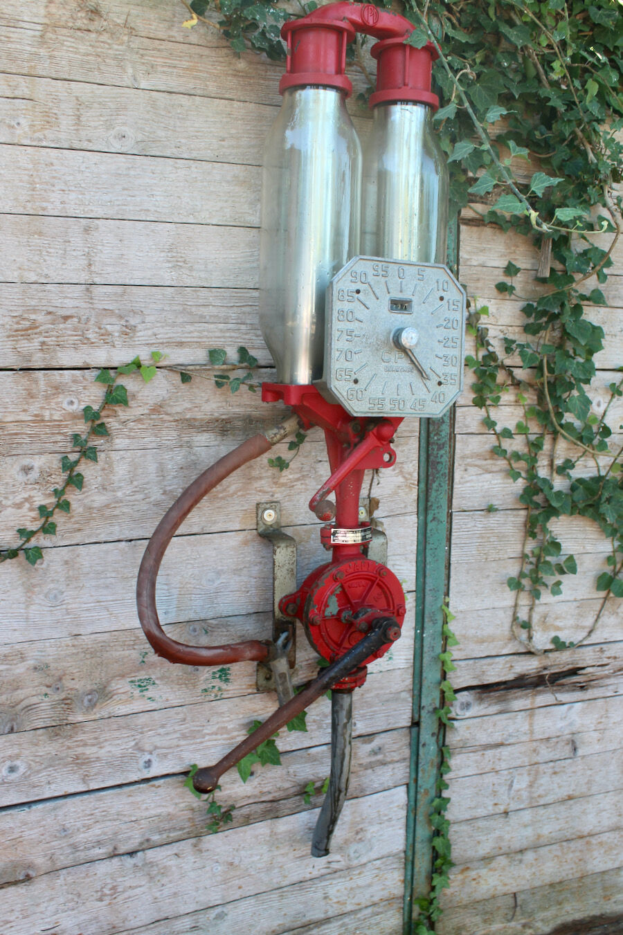 Pair of vintage petrol pumps from the japy brand, 1900