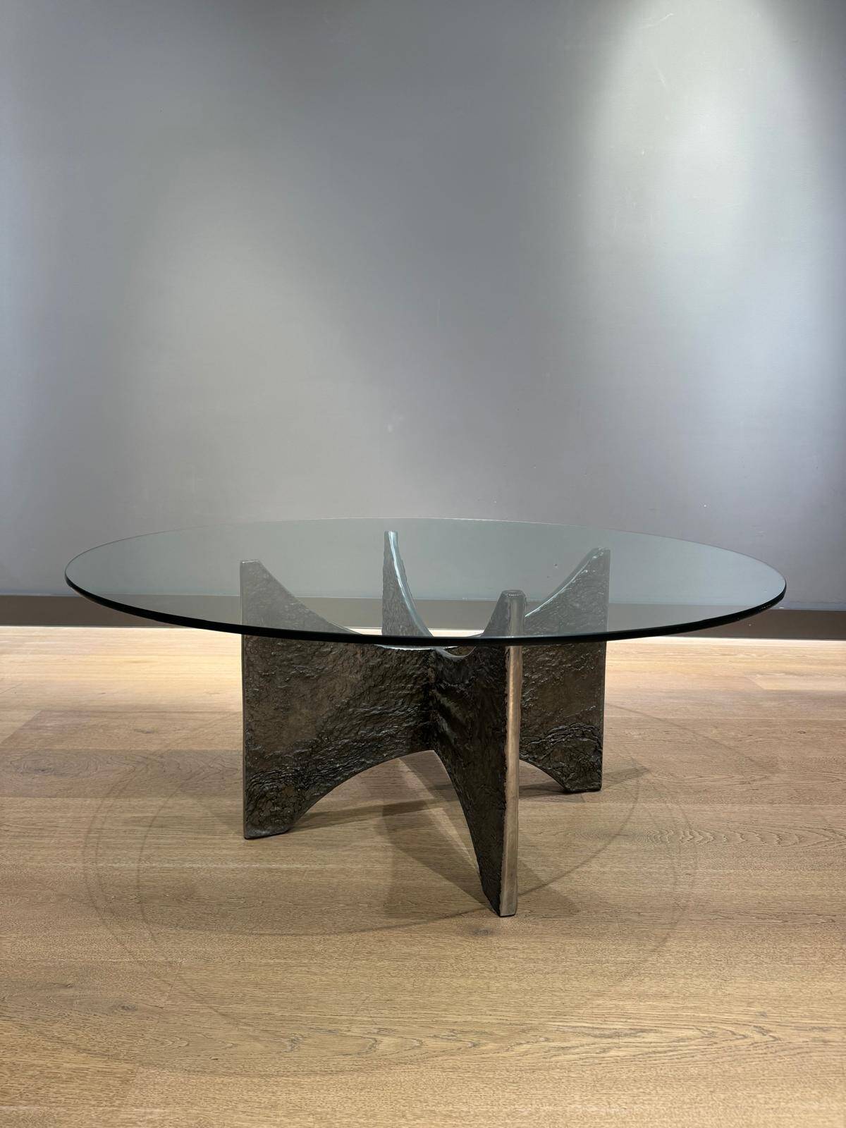 Brutalist coffee table in aluminium and glass