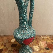 Pitcher/ Ceramic vase sea foam green and red glazed