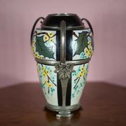Ceramic vase with silver frame, vase signed by Argyl, Art Nouveau vase, art deco, collection