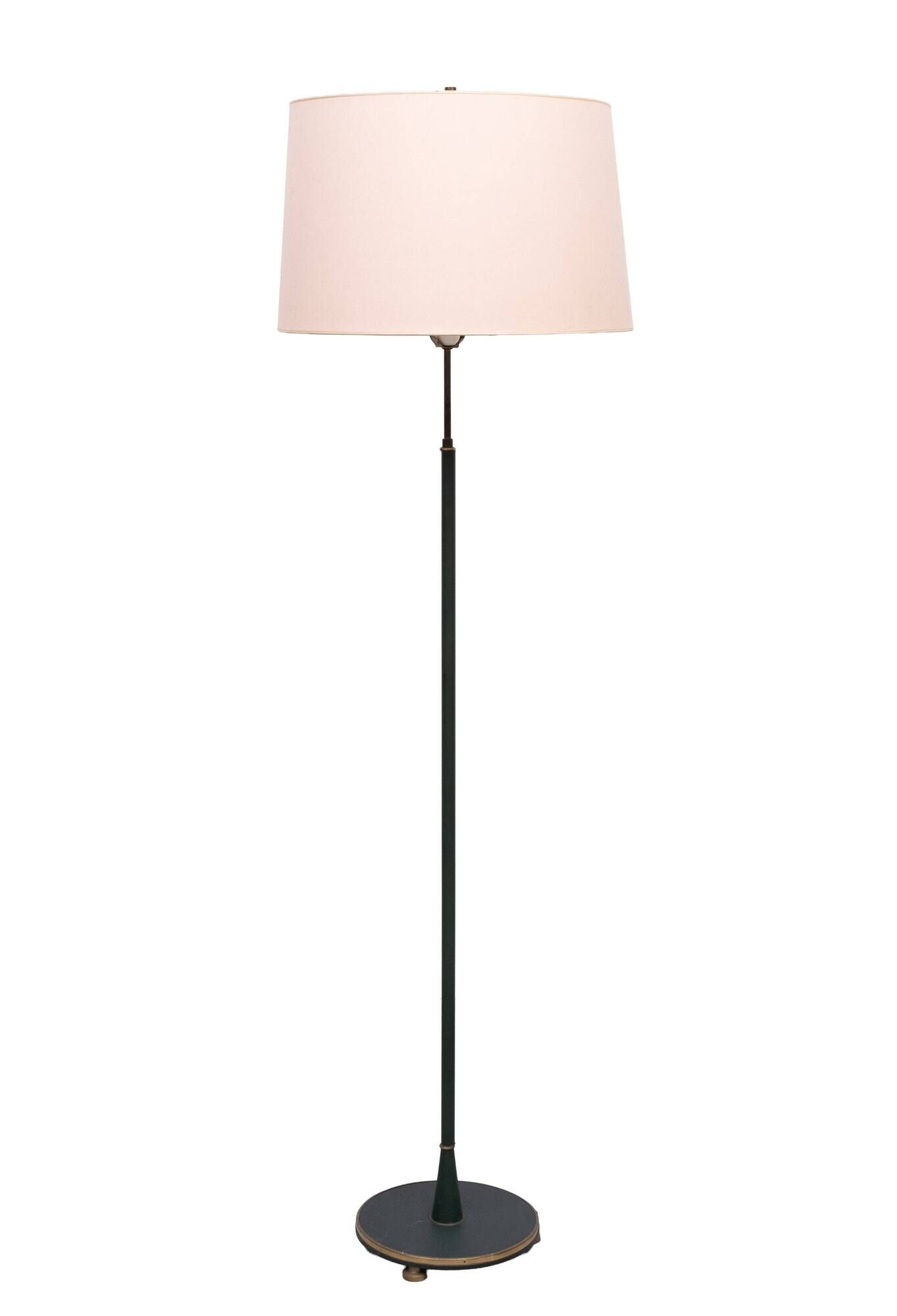 Classic Green Leather rapt floor lamp with shade 1950s France