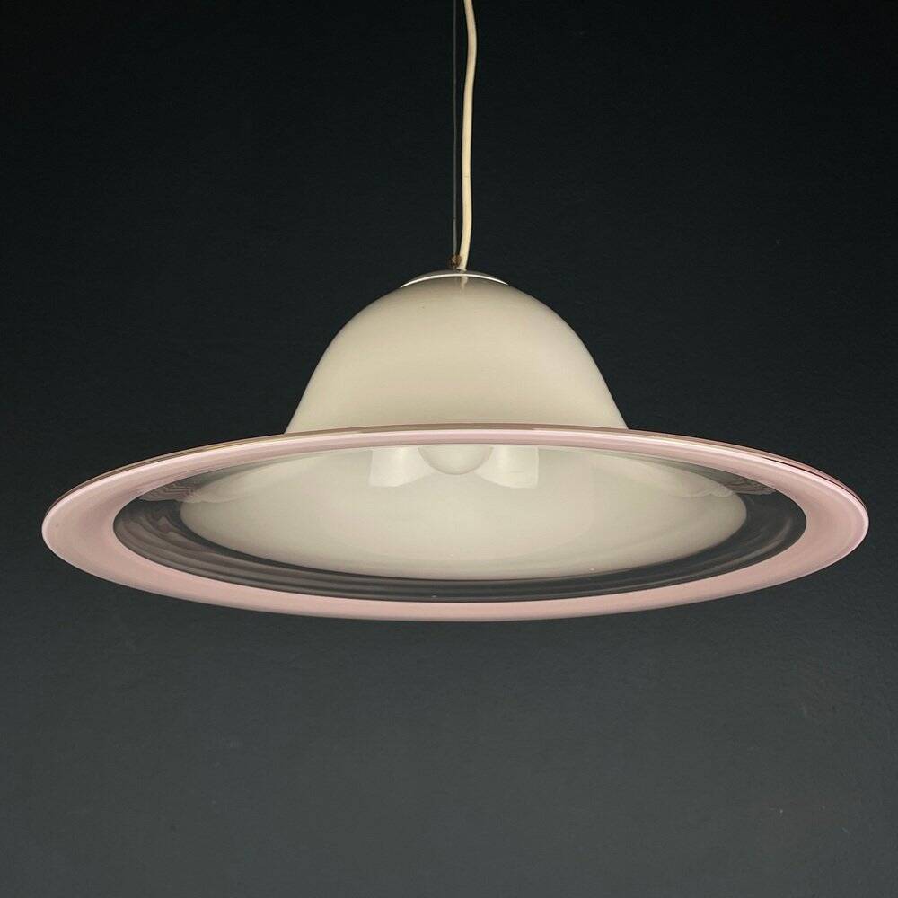 White and pink Murano glass pendant lamp, Italy, 1970s.