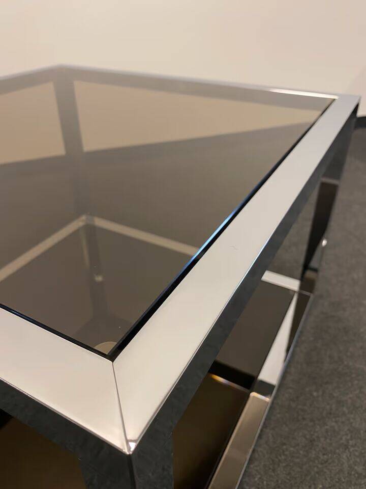 Italian Side Tables - Mid-Century Chrome/Smoked Glass, 1970s