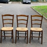 3 chaises bois massif et paillées