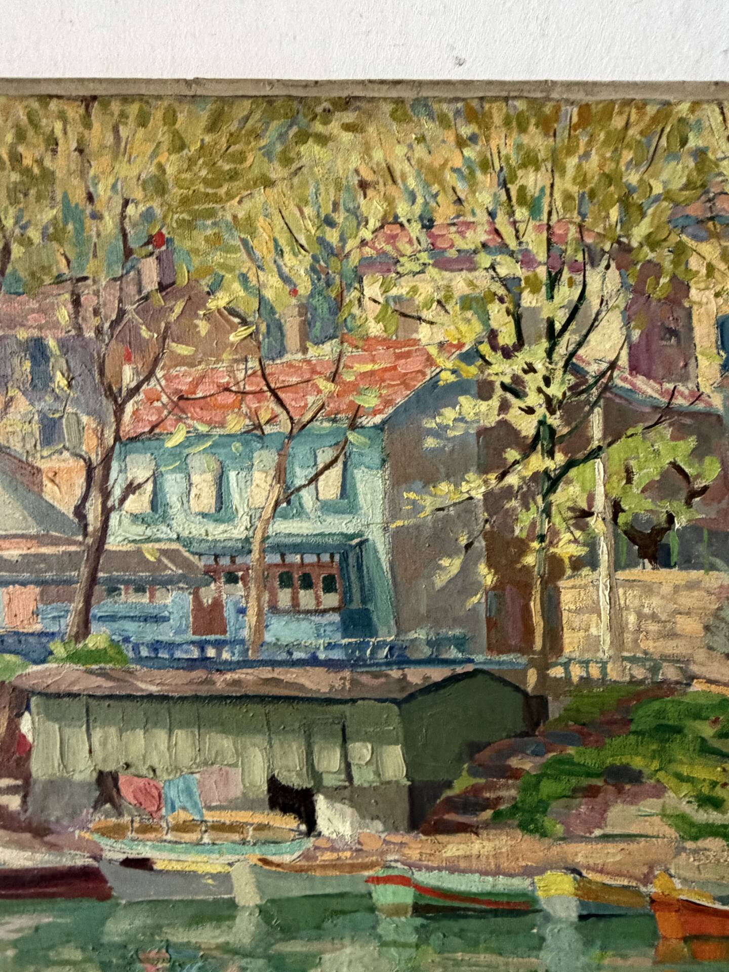 "The guinguette at noon" oil on canvas signed LJ Varlet 1941