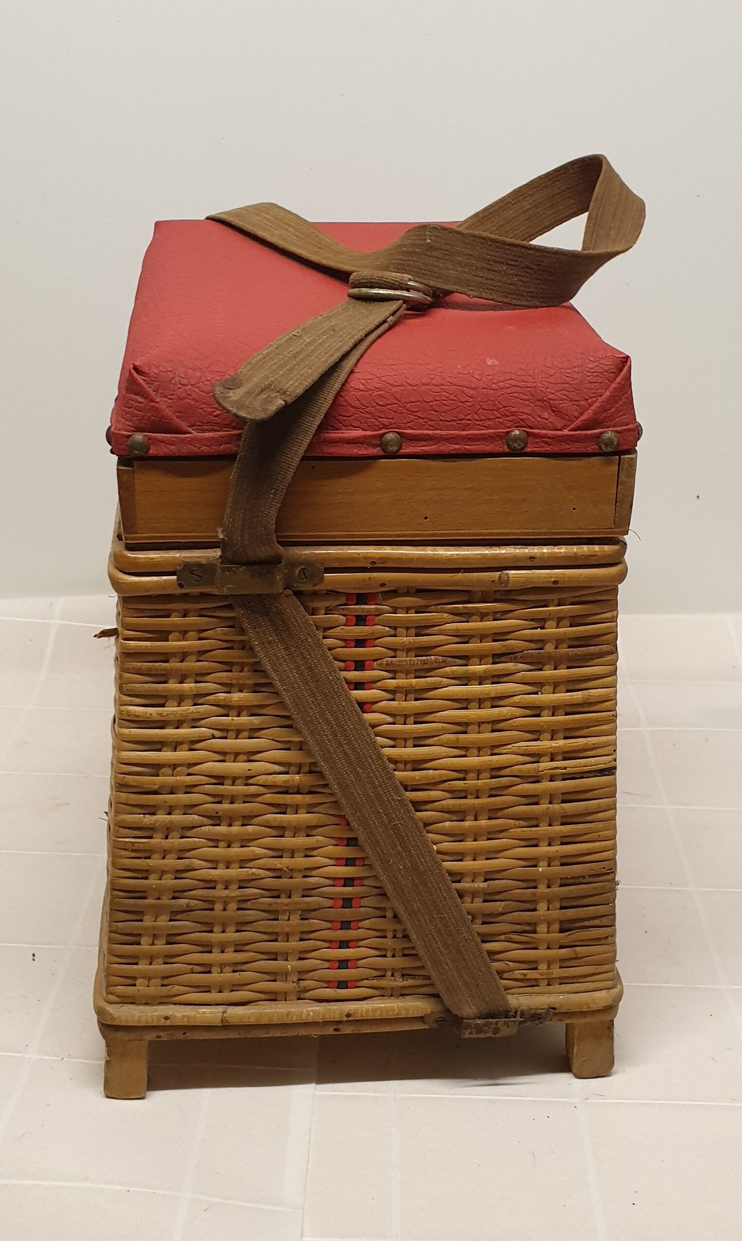 Wicker fishing stool, fisherman's seat chest
