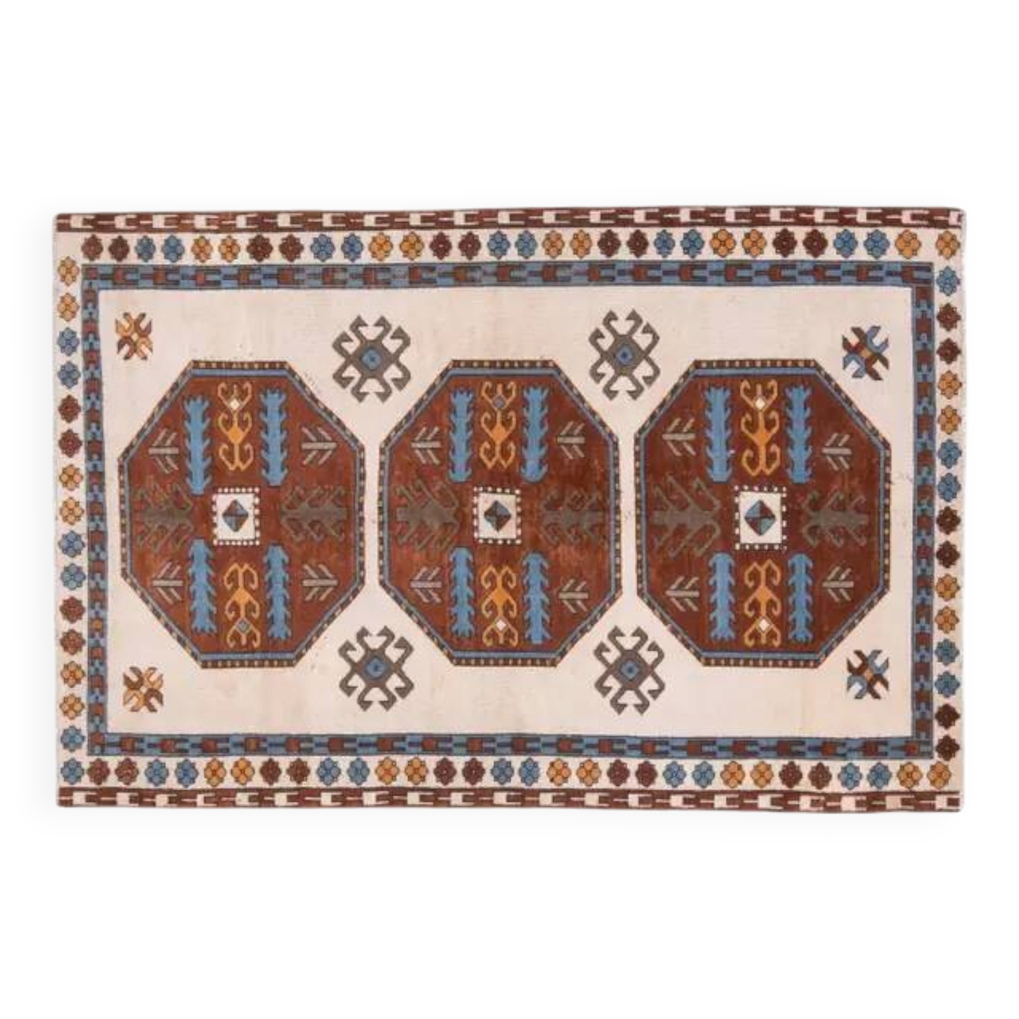 1970s Vintage Turkish Oushak Handmade Wool Cotton Beige Area Rug 158x326