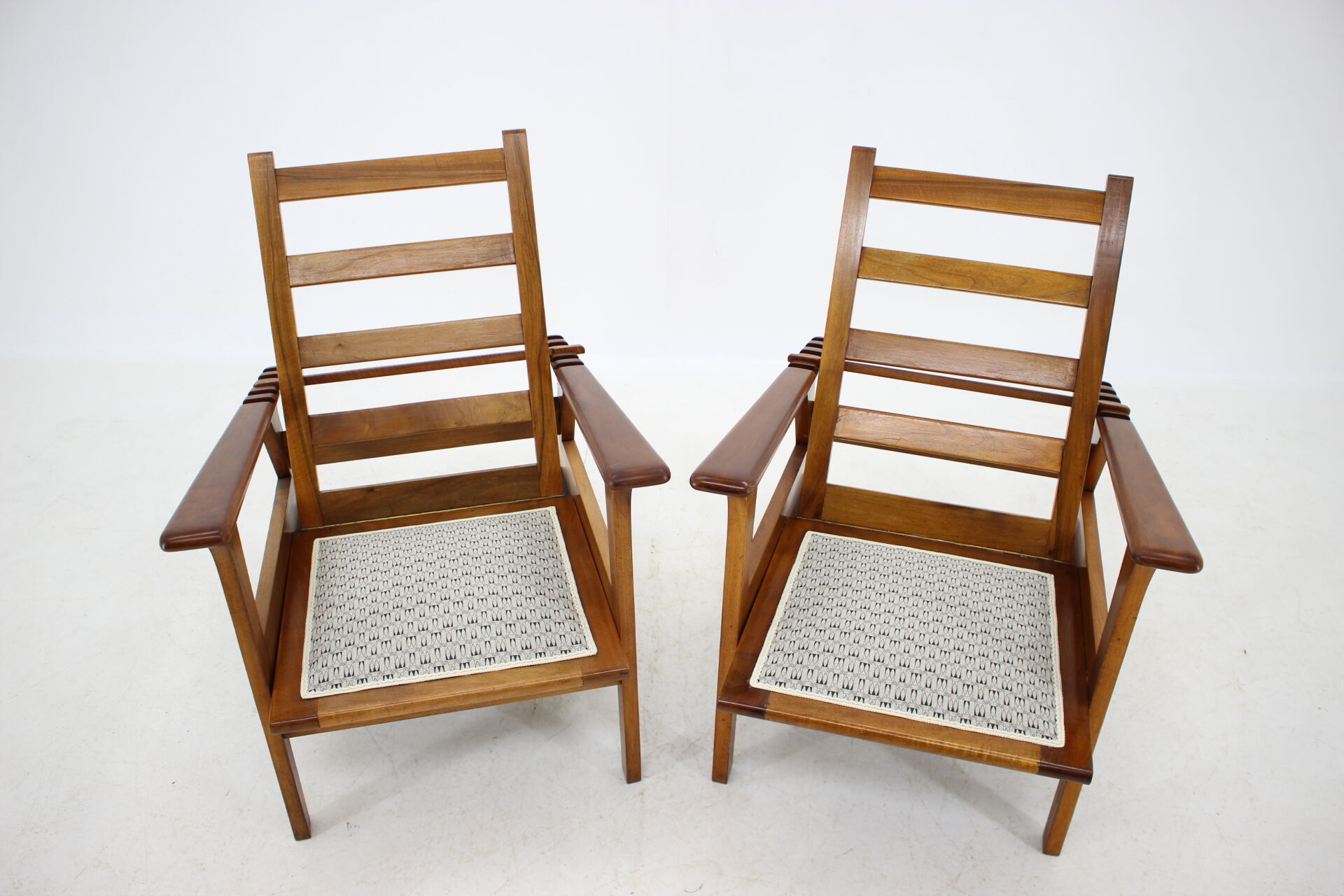 1930s Pair of Antonin Heythum Very Rare Armchairs + Stools, Czechoslovakia