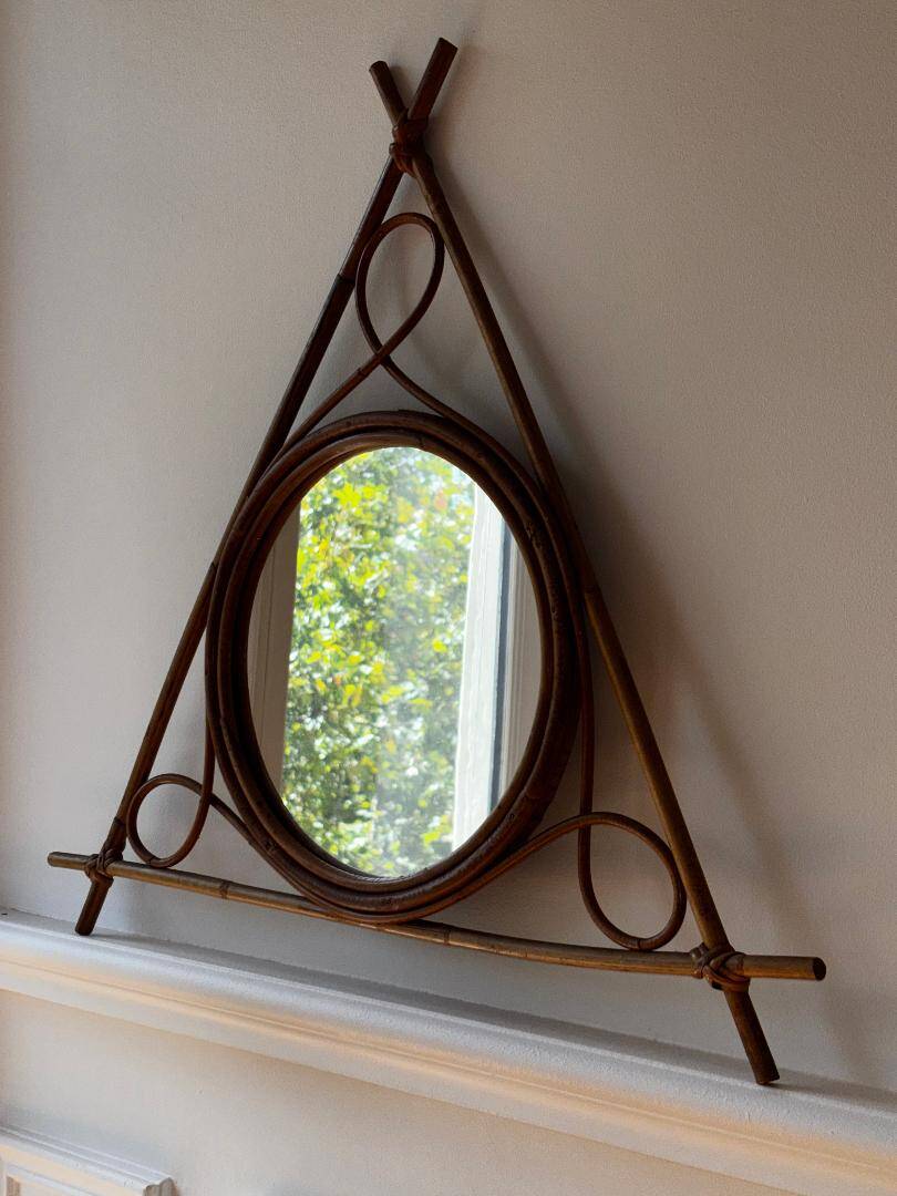 Vintage bamboo and rattan mirror – 1950s