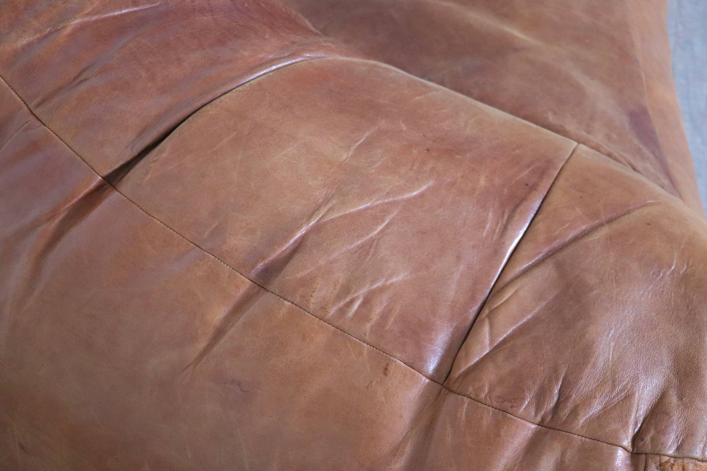 Croissant Sofa in Cognac Leather by Raphael Raffel for Honore Paris, 1970s