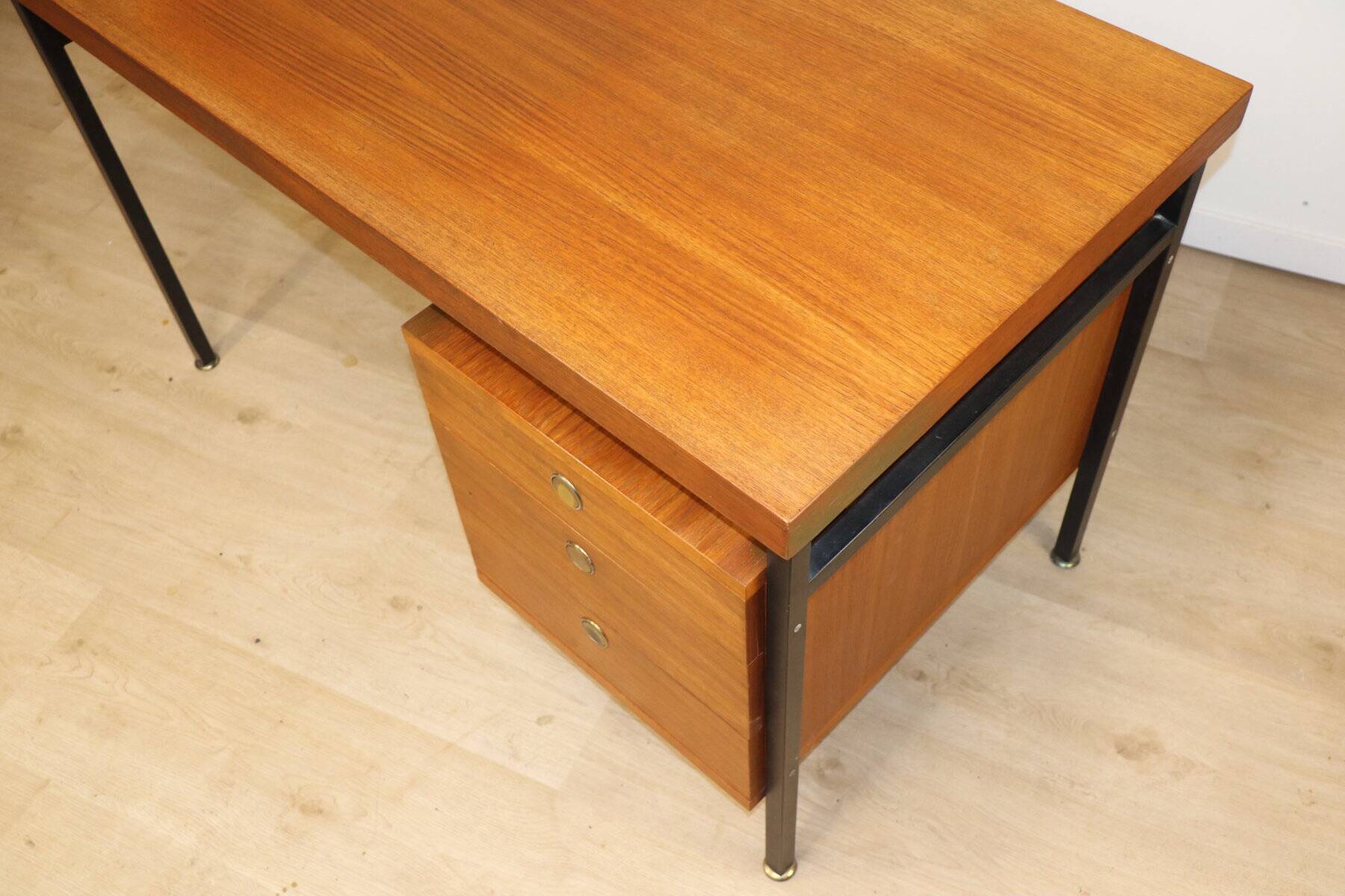 Bureau vintage en teck & métal – années 60