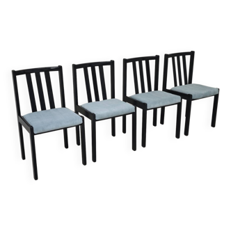 Lot de 4 chaises noires modernistes tissu côtelé bleu clair