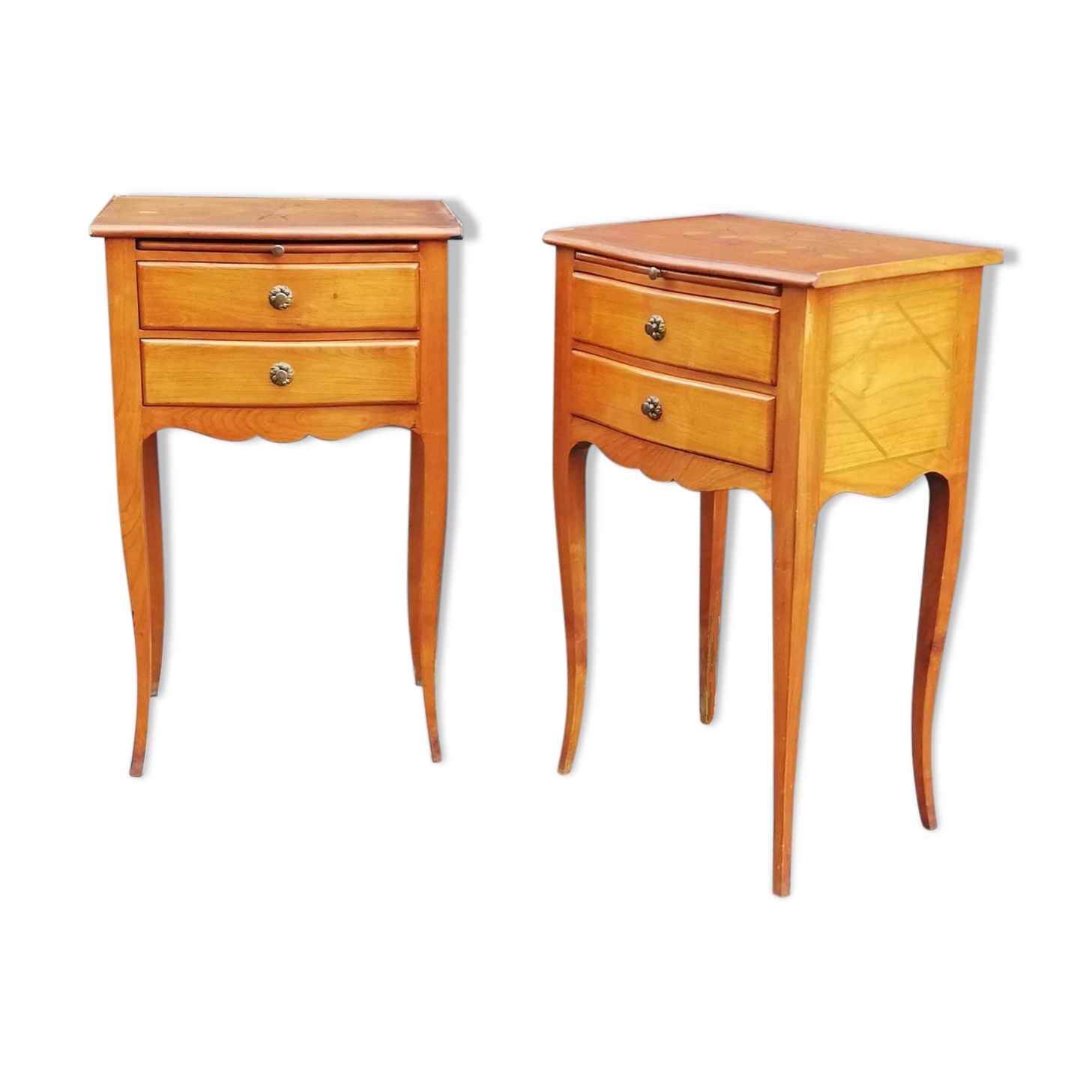 Pair of neoclassical solid wood bedside tables