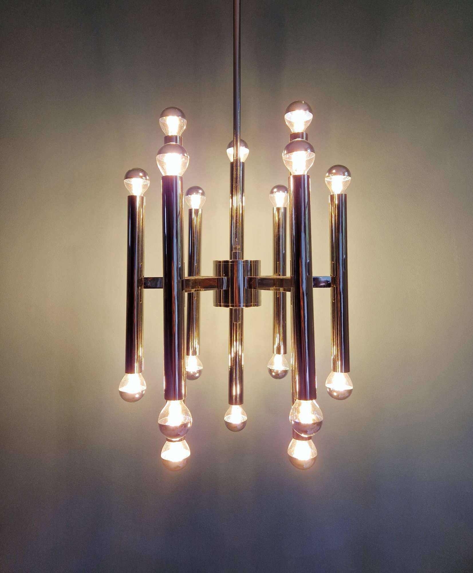 Large Space Age chandelier in chromed metal, design G. Sciolari, Boulanger, 1970