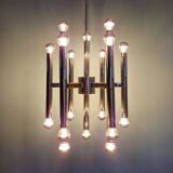 Large Space Age chandelier in chromed metal, design G. Sciolari, Boulanger, 1970