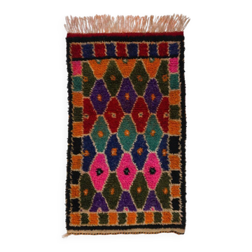 Tapis Tulu turc vintage coloré fait à la main avec un design géométrique en diamant, 100 % laine