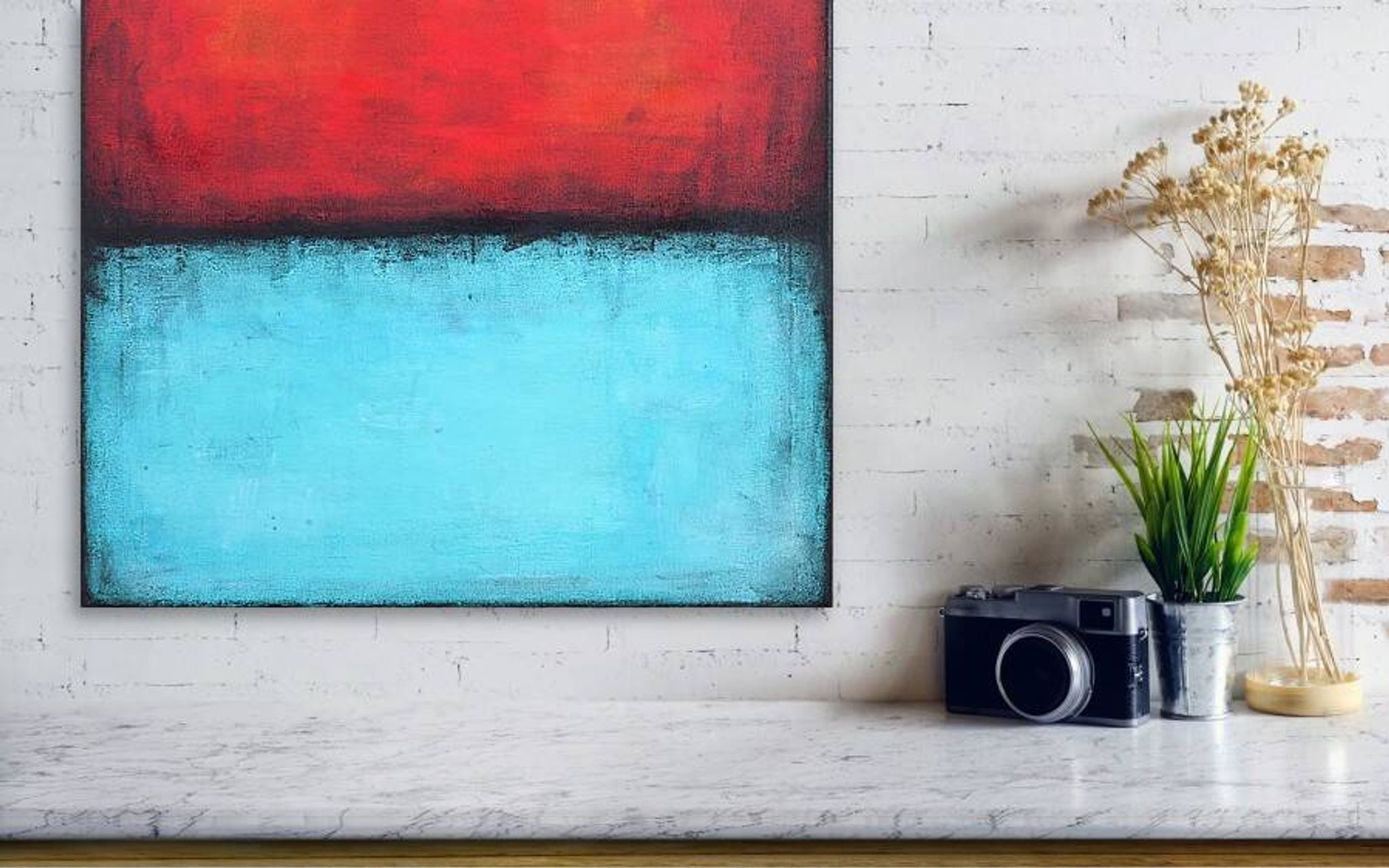 Red and Blue original minimalist abstract modern painting on stretched canv