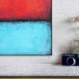 Red and Blue original minimalist abstract modern painting on stretched canv