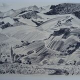 Grand dessin original à la pierre noire par Jean Villette (1913-2005)