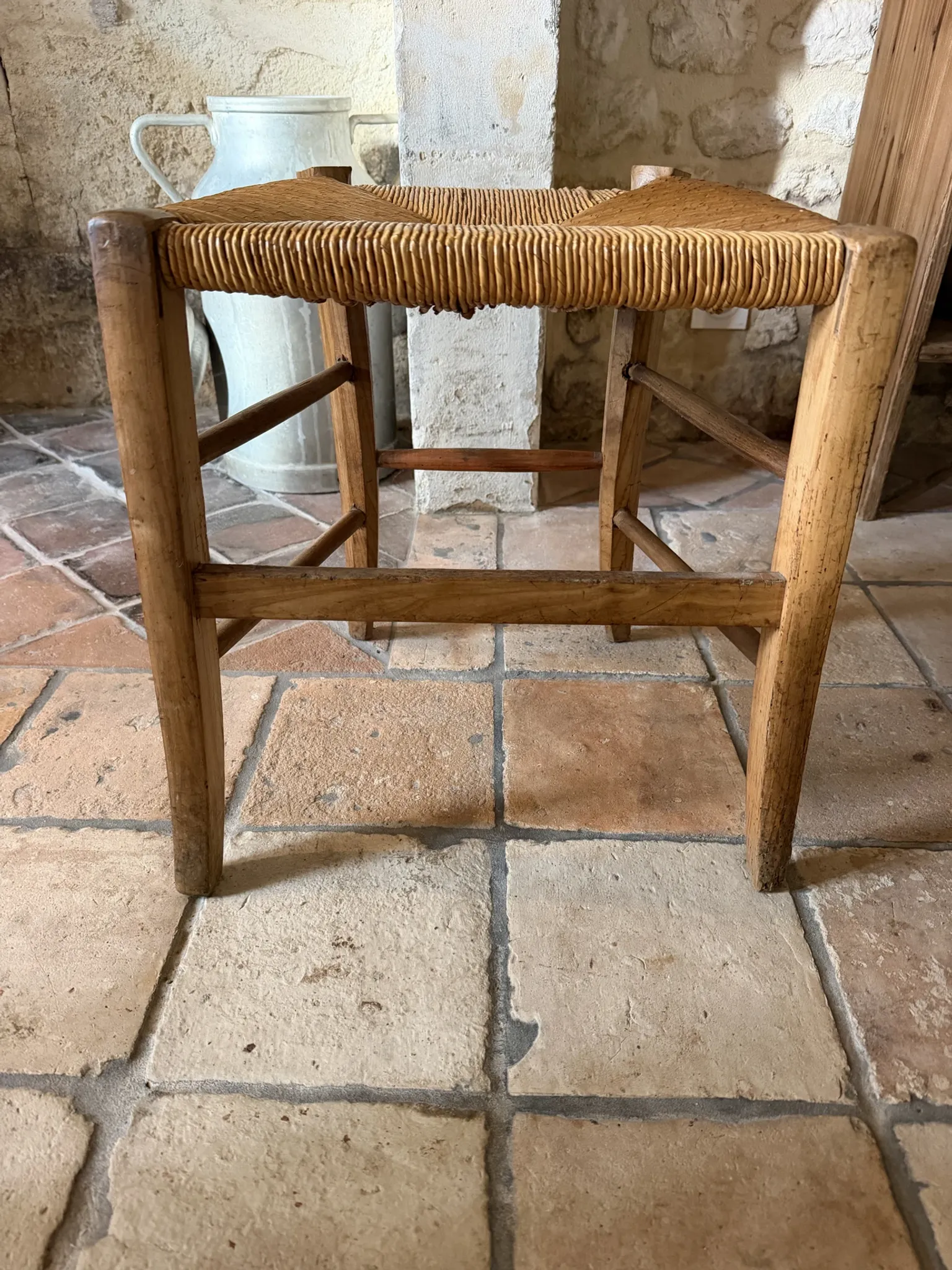 Wooden straw camp stool