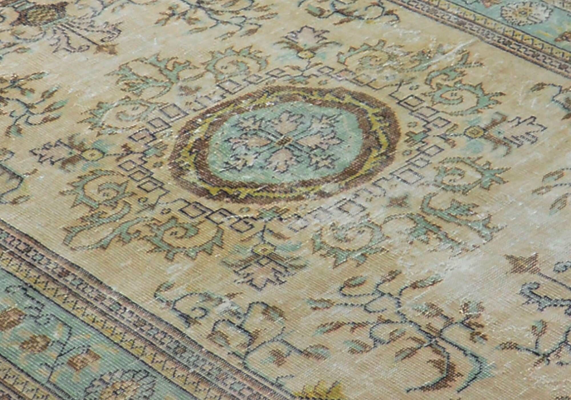 Vintage Turkish Carpet Medallion Beige Green 314 x 188 cm