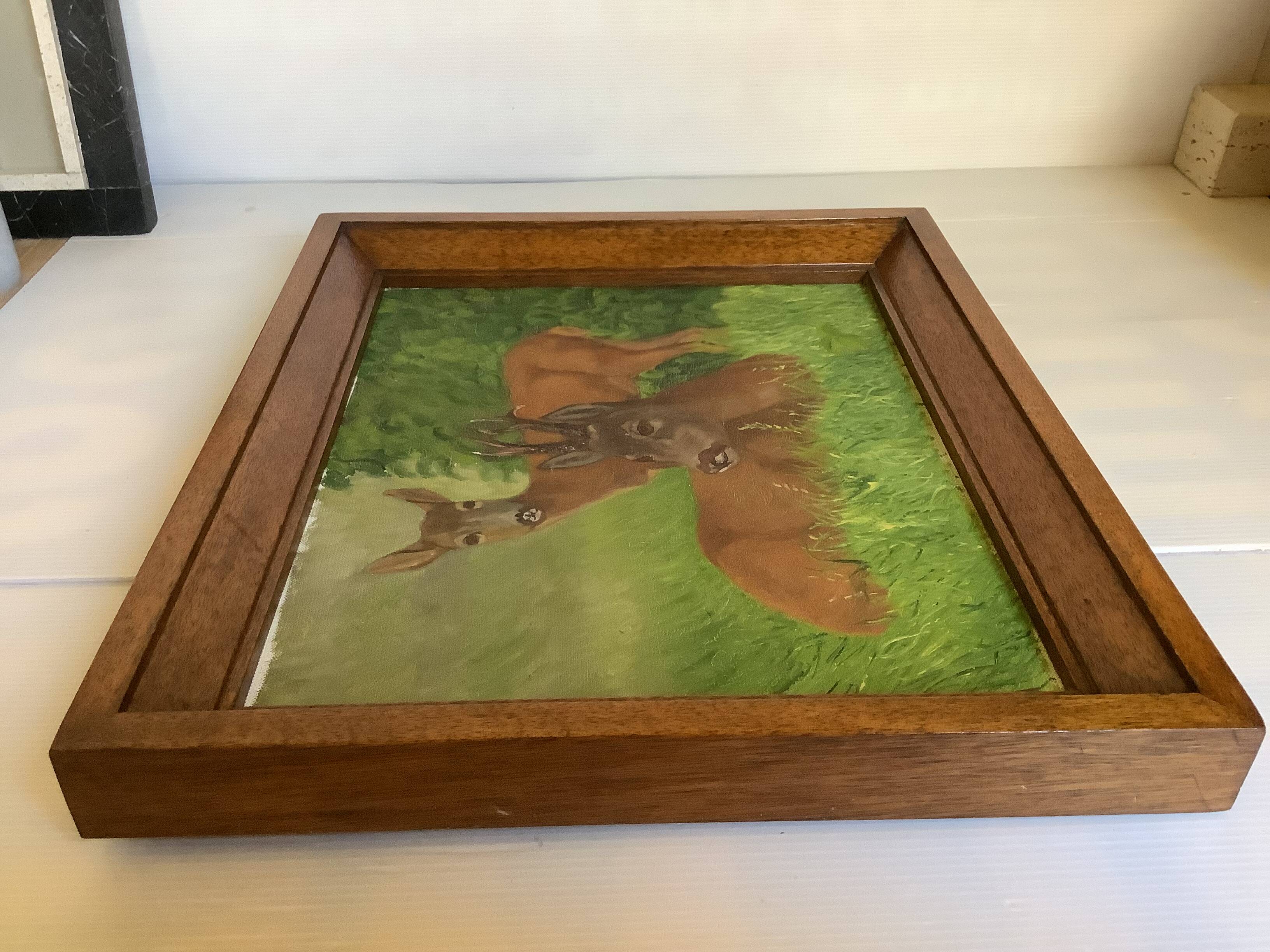 Animal painting deer doe oil on panel