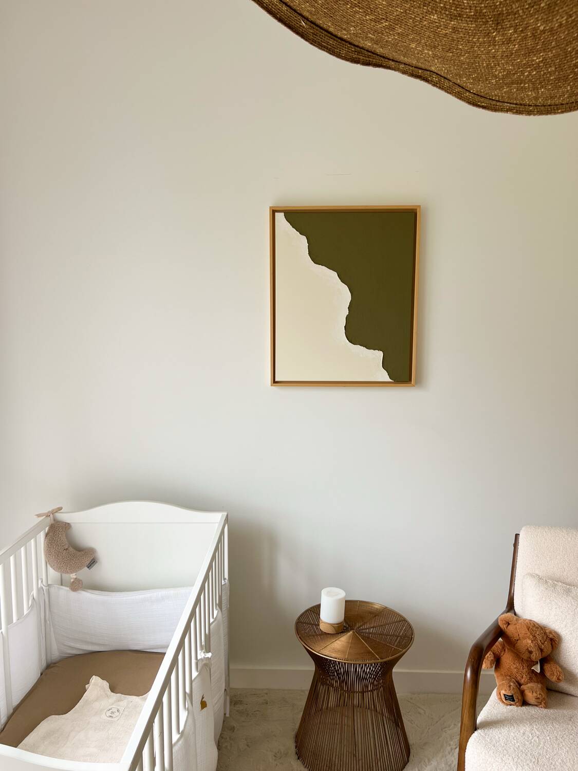 Tableau relief vert kaki et crème