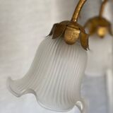 Vintage 1970s golden metal palm chandelier in the style of JANSEN.