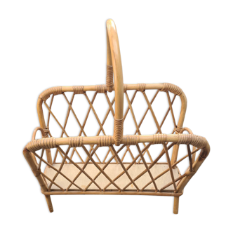 Rattan magazine rack: vintage